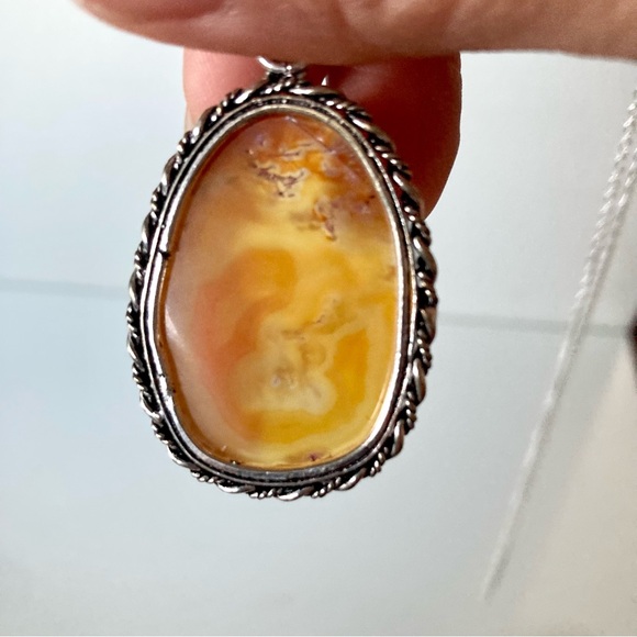 NWOT Elegant Silver and Orange natural stone Pendant Necklace - Picture 3 of 7